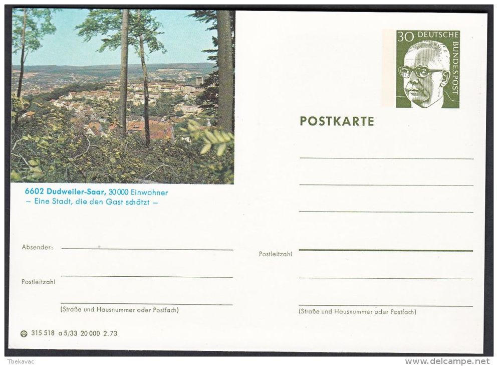 Germany 1973, Illustrated Postal Stationery "Dudweiler", Ref.bbzg - Illustrated Postcards - Mint