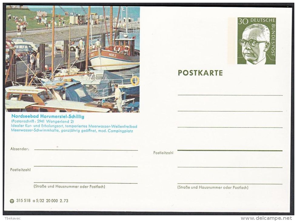 Germany 1973, Illustrated Postal Stationery "North Sea Spa Horumersiel-Schillig", Ref.bbzg - Cartoline Illustrate - Nuovi
