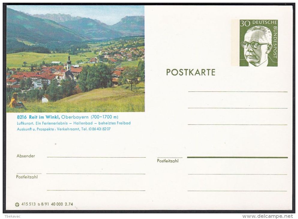Germany 1974, Illustrated Postal Stationery "Reit Im Winkl", Ref.bbzg - Cartoline Illustrate - Nuovi