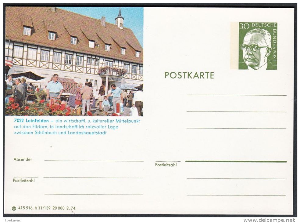 Germany 1974, Illustrated Postal Stationery "Leinfelden", Ref.bbzg - Illustrated Postcards - Mint