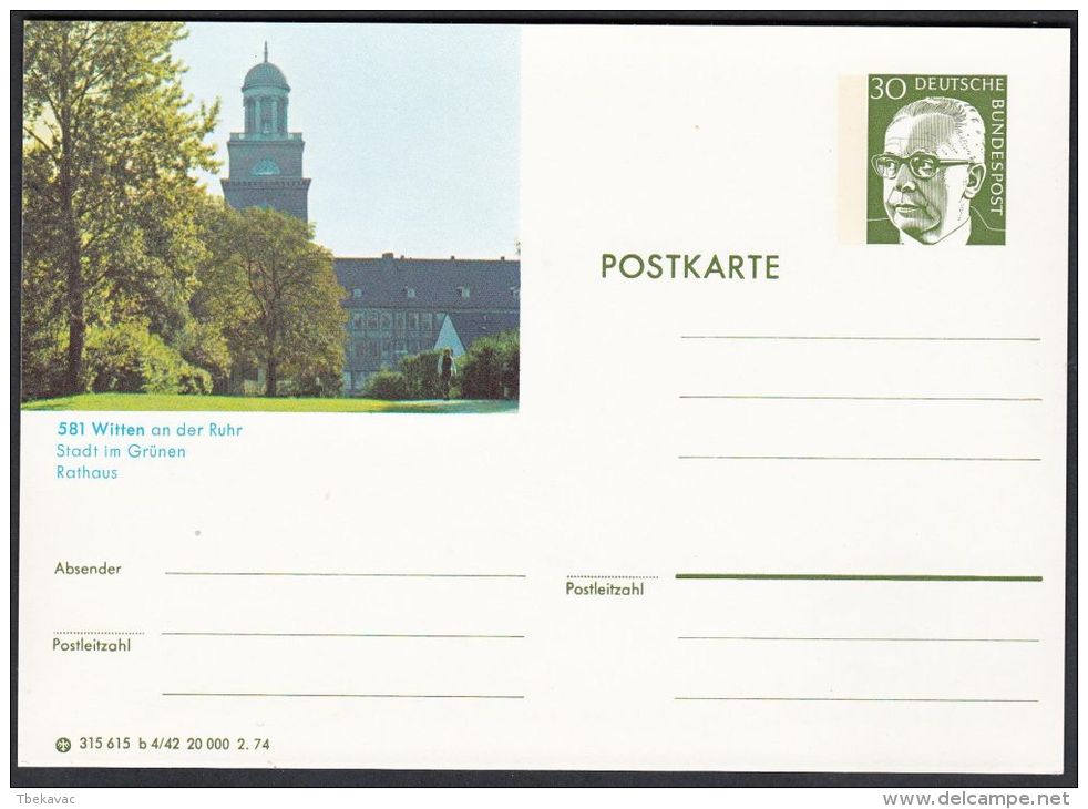 Germany 1974, Illustrated Postal Stationery "Witten", Ref.bbzg - Illustrated Postcards - Mint