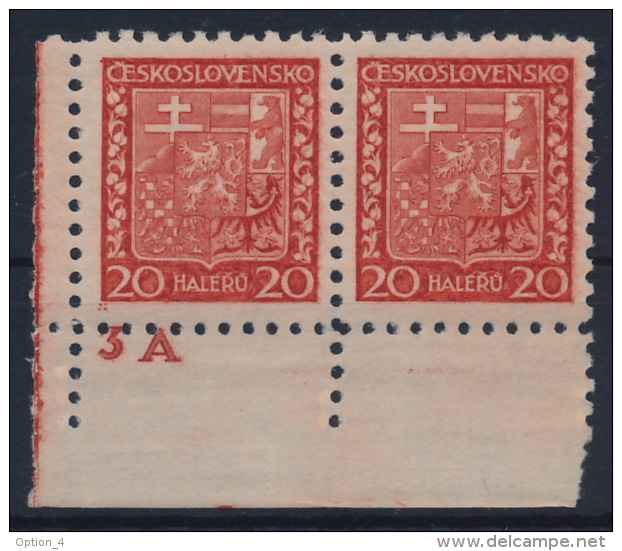 Czechoslovakia 1929 Mi 279A Planche Plate Platte "3A" Pair MNH - Neufs