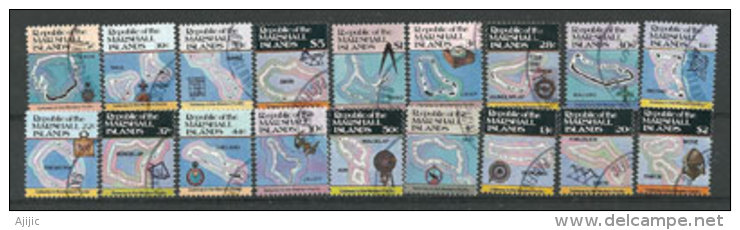 Série Oblitérée:Cartes Géographiques Des Atolls (ILES MARSHALL).Série Complète 18 T-p. Côte 41,50 € (rare) - Marshall
