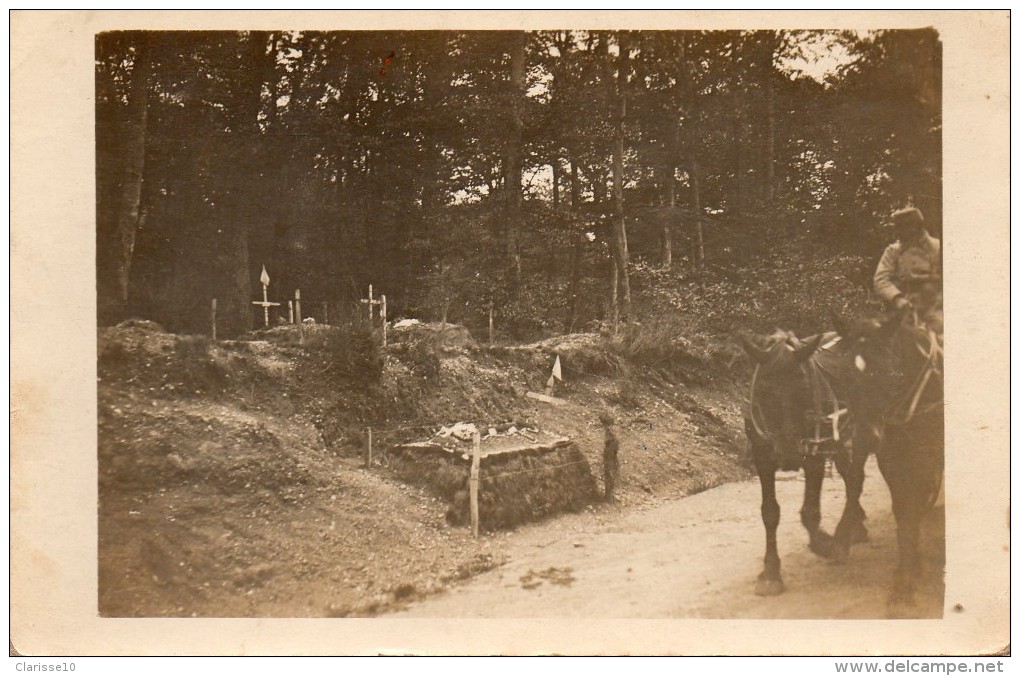 Carte Photo Cimetiere Militaire Dans La Somme Animée Chevaux - Autres & Non Classés