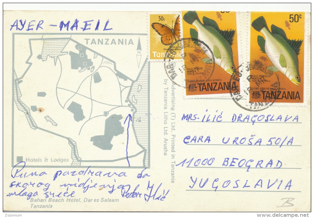 TANZANIA,1977, STAMPS, HotelBahari. Dar Es Salaam, Old Photo Postcard - Tansania