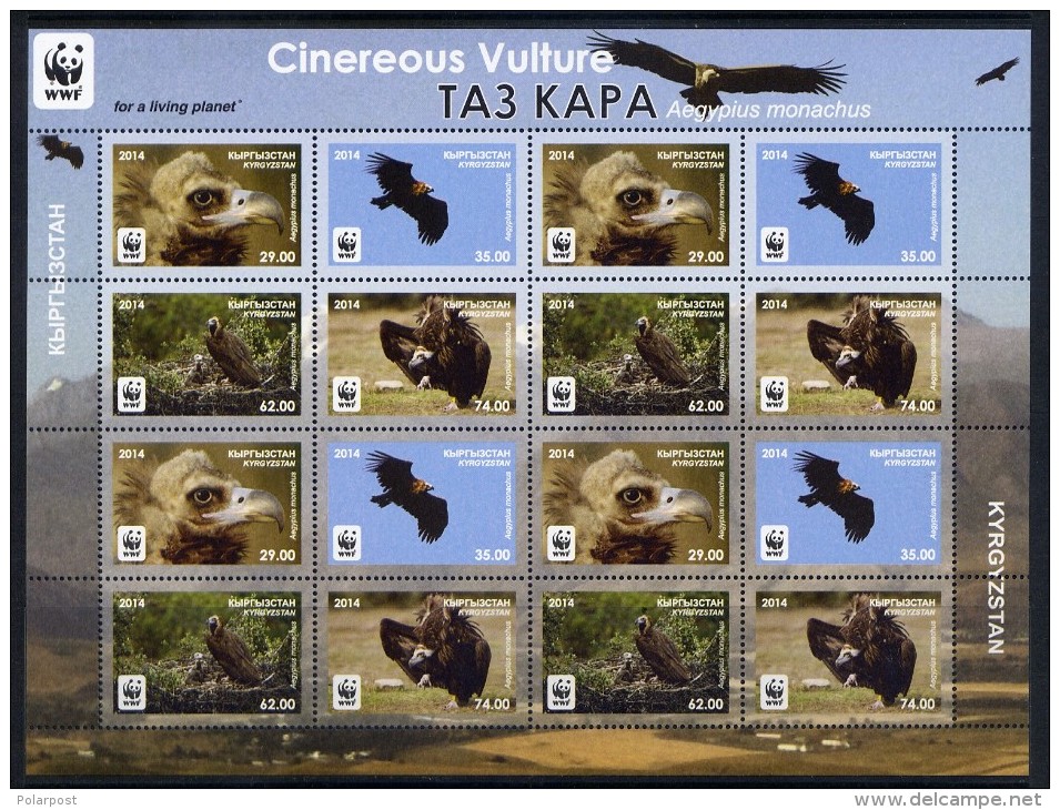 KYRGYZSTAN 2014. WWF Black Vulture (5 Sheets) - Unused Stamps