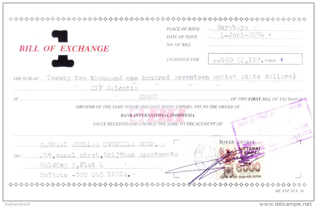 INDONESIA - BILL OF EXCHANGE - 2004 - Bills Of Exchange