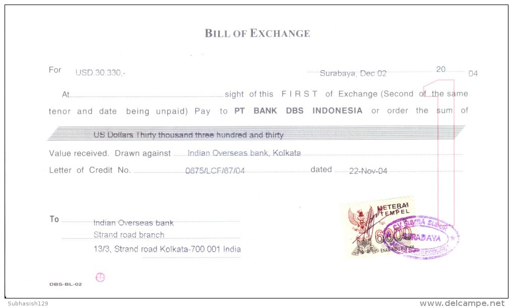 INDONESIA - BILL OF EXCHANGE - 2004 - Bills Of Exchange