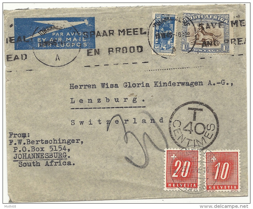 1946 Sout -Afrika Taxbrief In Die Schweiz - Sonstige - Afrika