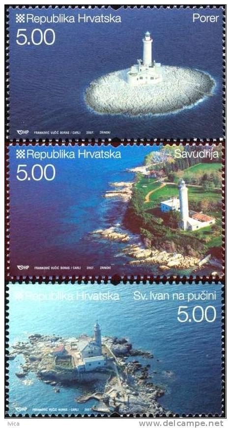 CROATIA - Set 3 Stamps - LIGHTHOUSES - 2007 - Croatie