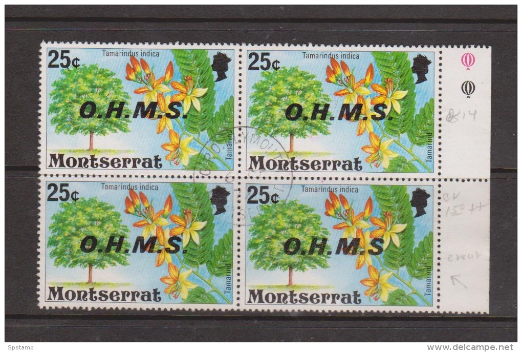 Montserrat 1976 25 C Flowering Tree Official Positional Block 4 FU , 1 'No Stop ' Variety - Montserrat