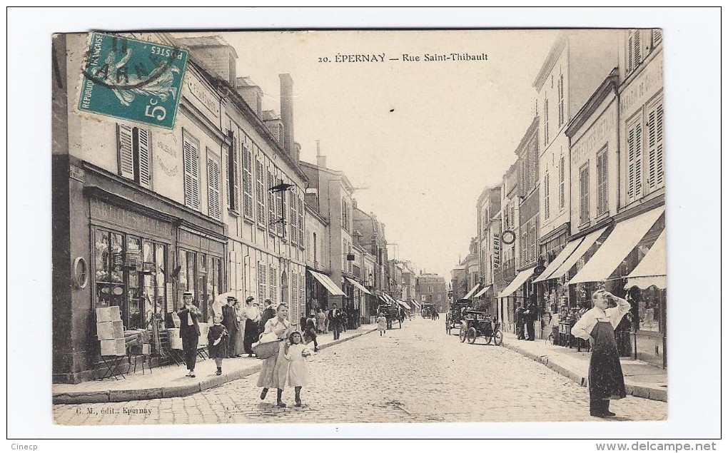 CPA 51 - EPERNAY - Rue Saint-Thibault - Superbe Animation Centre Ville - AUTOMOBILE ANCÊTRE + TB Plan MAGASINS - Epernay