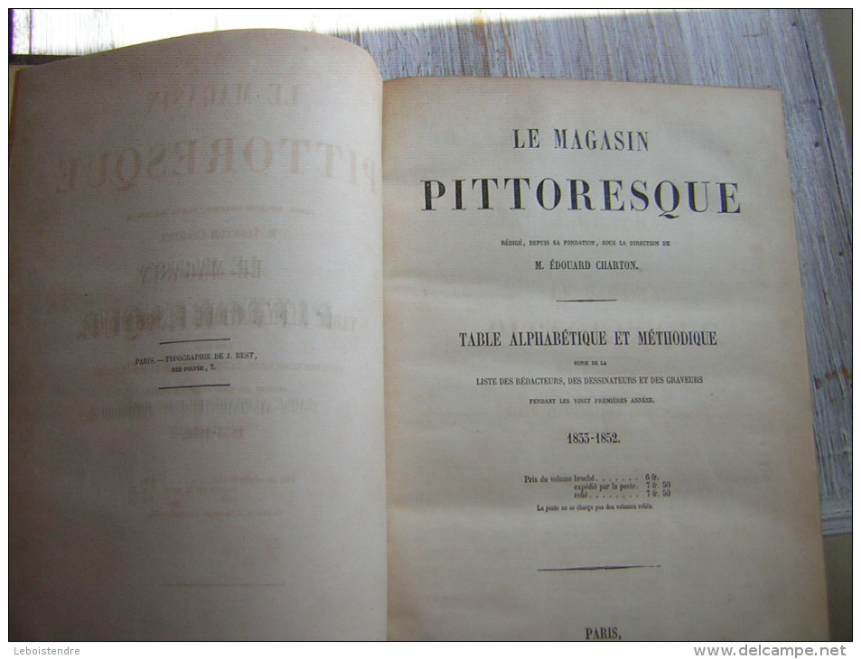 LE MAGAZIN PITTORESQUE TABLE ALPHABETIQUE ET METHODIQUE  1833 - 1852  SUIVIE DE LA LISTE DES REDACTEURS DES DESSINATEURS - 1801-1900