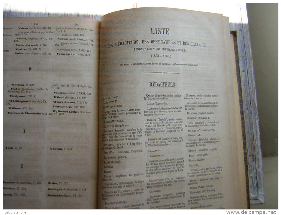 LE MAGAZIN PITTORESQUE TABLE ALPHABETIQUE ET METHODIQUE  1833 - 1852  SUIVIE DE LA LISTE DES REDACTEURS DES DESSINATEURS