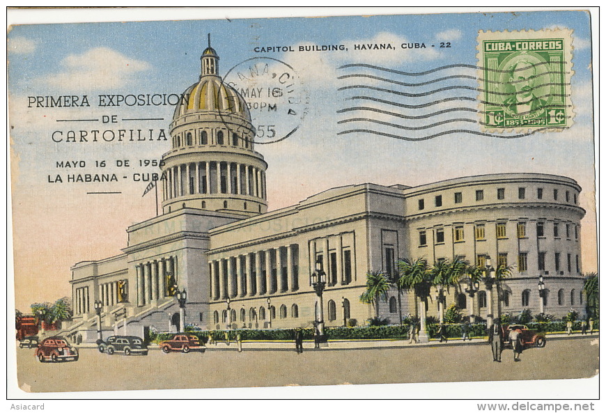 Havana Capitol Used 1955 Primera Exposicion De Cartofilia 1 Ere Expo Cartophile - Cuba