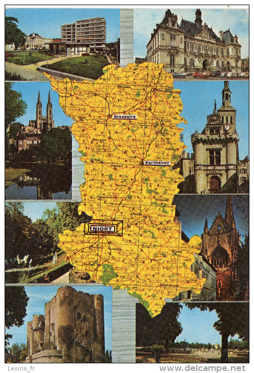 CP - CARTE - NIORT  - LA RESIDENCE DE L'ORANGERIE - L'EGLISE ST ANDRE - LE JARDIN DES PLANTES - LE DONJON - L'HOTEL DE V - Niort