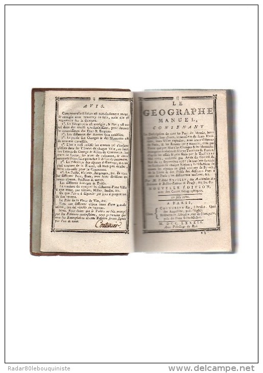 Le Géographe Manuel,contenant La Description De Tous Les Pays Du Monde.abbé EXPILLY.8-484 Pages.6 Cartes Dépliantes.1782 - 1701-1800