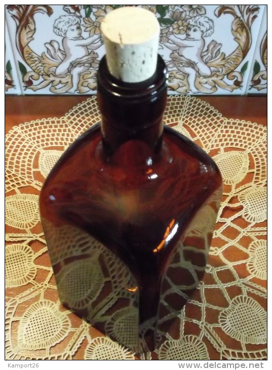 GLASS Bottle With CORK Brown Dark Amber FLASK Design Art AMBRE Le Verre Bouteille - Whisky