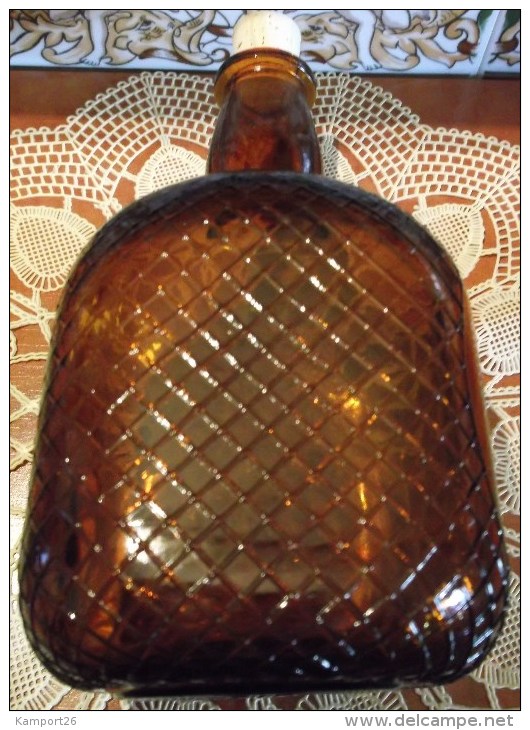 Liquor GLASS Bottle With CORK Dark Amber FLASK Design Art AMBRE Le Verre Bouteille - Whisky