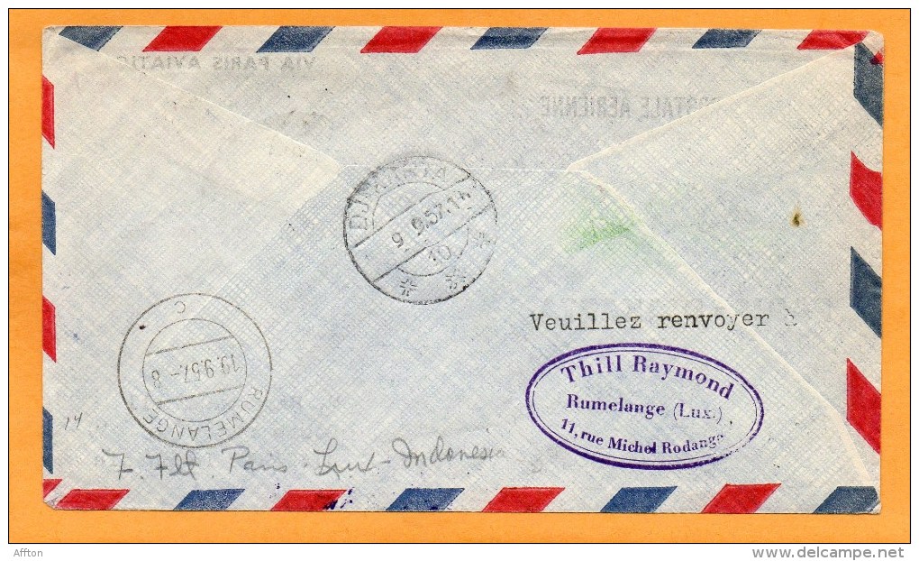 Luxembourg Paris Djakarta 1957 Air Mail Cover Mailed - Briefe U. Dokumente