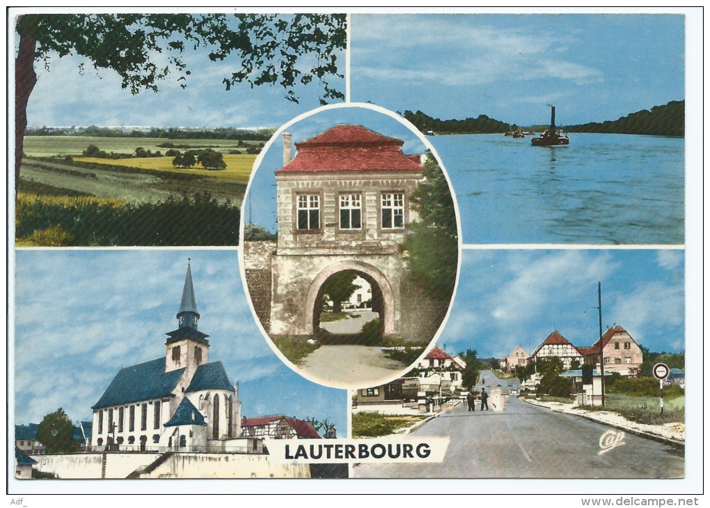 Od@ CPSM LAUTERBOURG, VUE GENERALE, LE RHIN, PORTE BASSE, EGLISE CATHOLIQUE, FRONTIERE FRANCO ALLEMANDE, BAS RHIN 67 - Lauterbourg