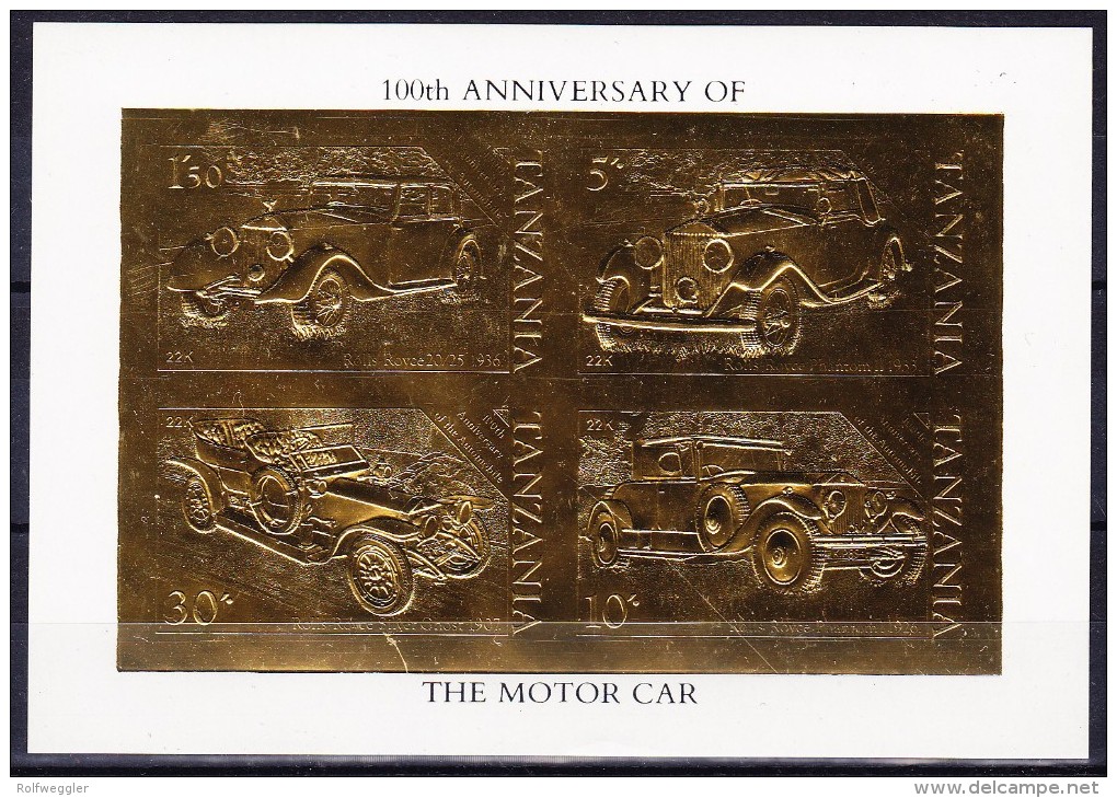 Tanzania 100 Jahre Automobil - 1986 - Block In 22 Karat  Gold - Tanzanie (1964-...)