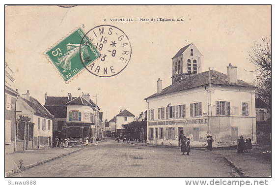 78 - Verneuil - Place De L'Eglise (boulangerie - Graineterie Animée) - Verneuil Sur Seine