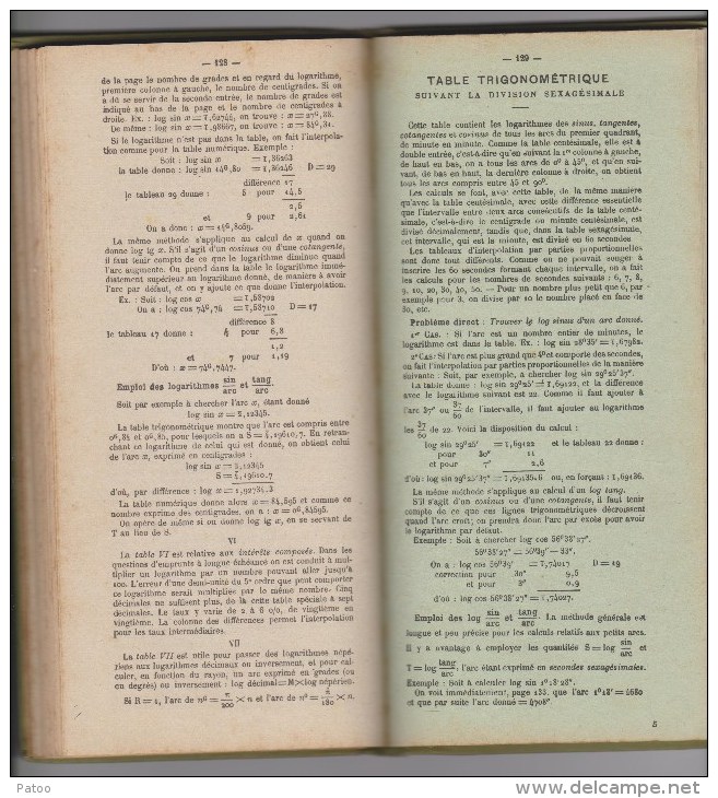 TABLES  LOGARITHMIQUES  A 5 DECIMALES 1953  + TABLE TRIGONOMETRIQUE DIVISION SEXAGESIMALE/ RELIURE CARTONNEE HACHETTE - 18 Ans Et Plus