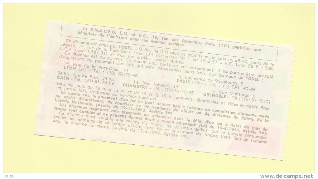 Billet De Loterie Nationale - Le Casque - Anciens Combattants - 1964 - Billets De Loterie