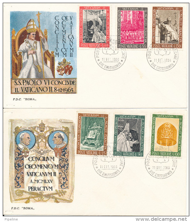 Vatican FDC 11-10-1966 Complete Set Of 6 On 2 Covers Second Vatican Council With Cachet - FDC