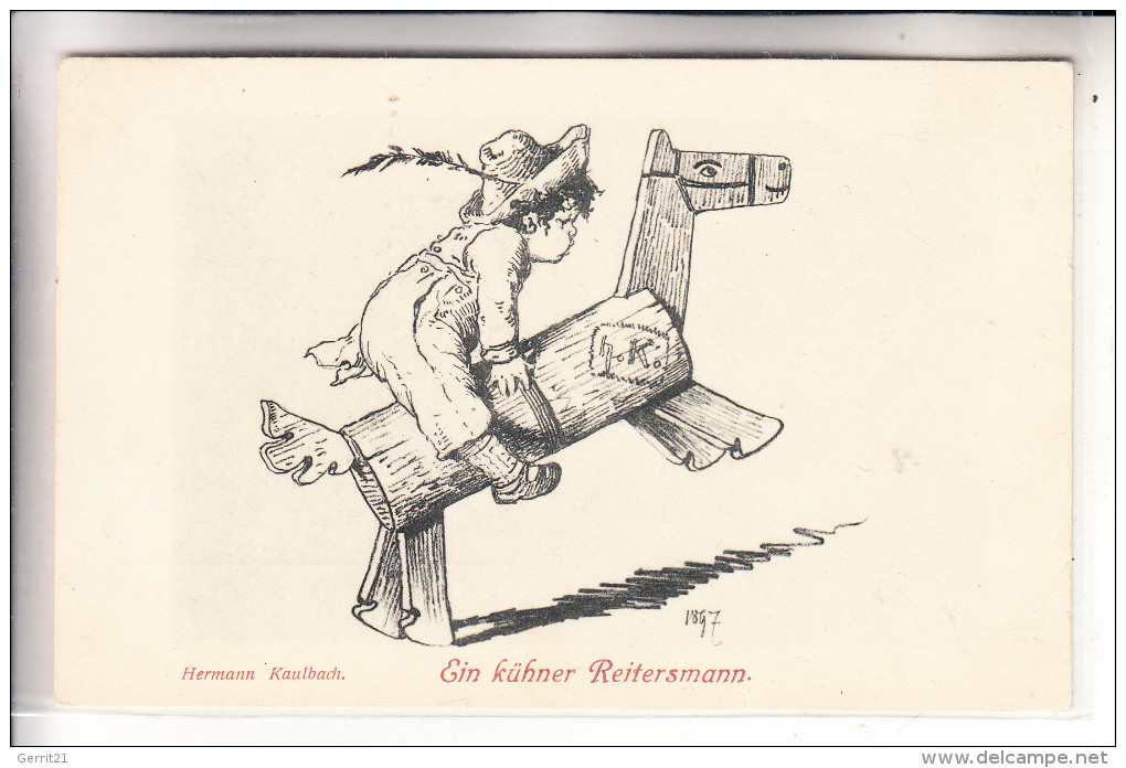 KINDER - Künstler-Karte, Hermann Kaulbach, Schaukelpferd, Rocking Horse / Cheval A Bascule / Hobbelpaard - Kaulbach, Hermann