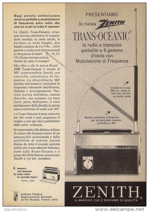 # ZENITH RADIO FANTACCI FIRENZE ITALY 1950s Advert Pubblicità Publicitè Reklame Drehscheibe Radio TV Television - Altri & Non Classificati