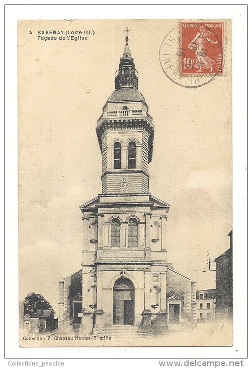 Cp, 44, Savenay, Façade De L'Eglise, Voyagée 1918 - Savenay