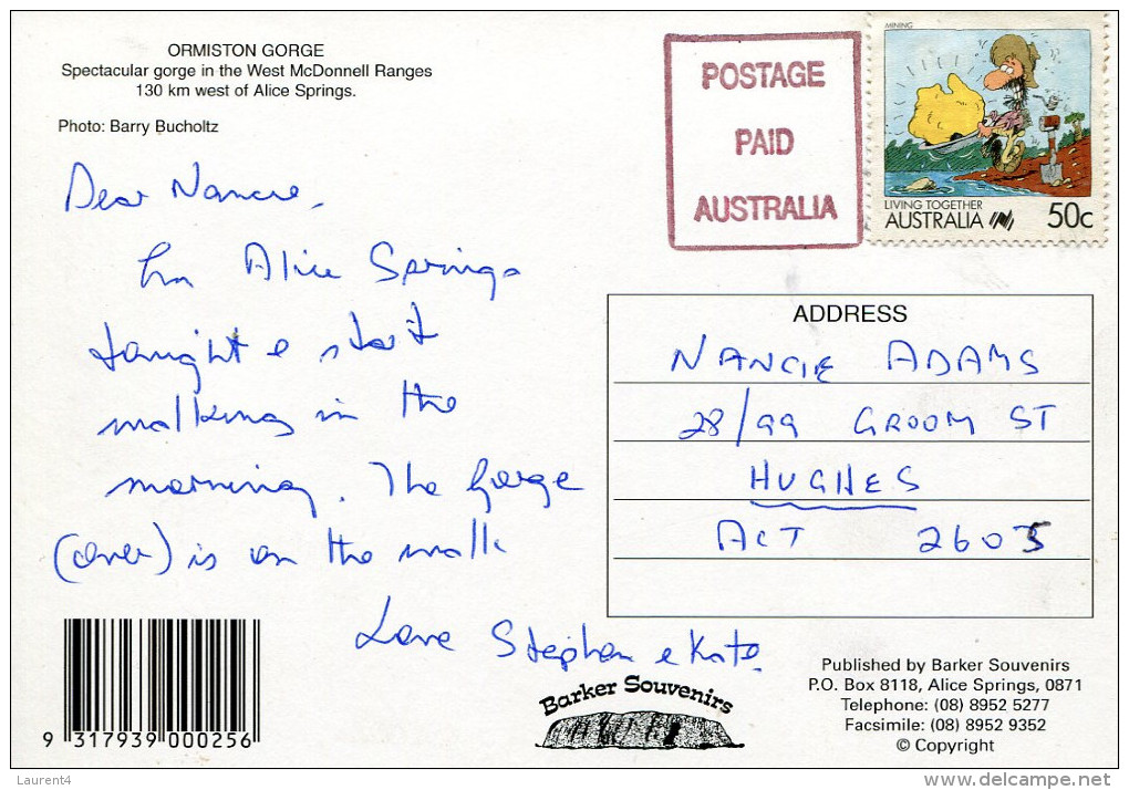 (89) Australia - NT - Ormiston Gorge (with Living Together Stamp At Back Of Card) - The Red Centre