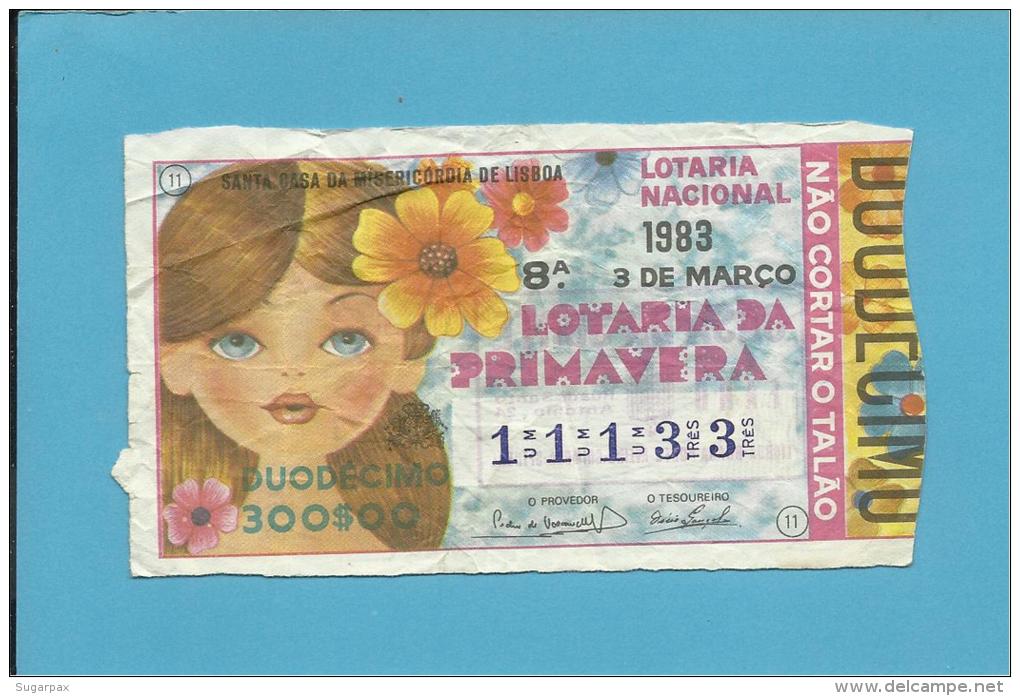 LOTARIA NACIONAL - 8.&ordf; ORD. - 03.03.1983 - PRIMAVERA - Portugal - 2 Scans E Description - Lottery Tickets