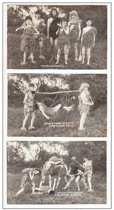 British? Boy Scouts Having Fun Dressed In Prehistoric Cavemen Costumes, Photo Postcards (x5) - Scoutisme
