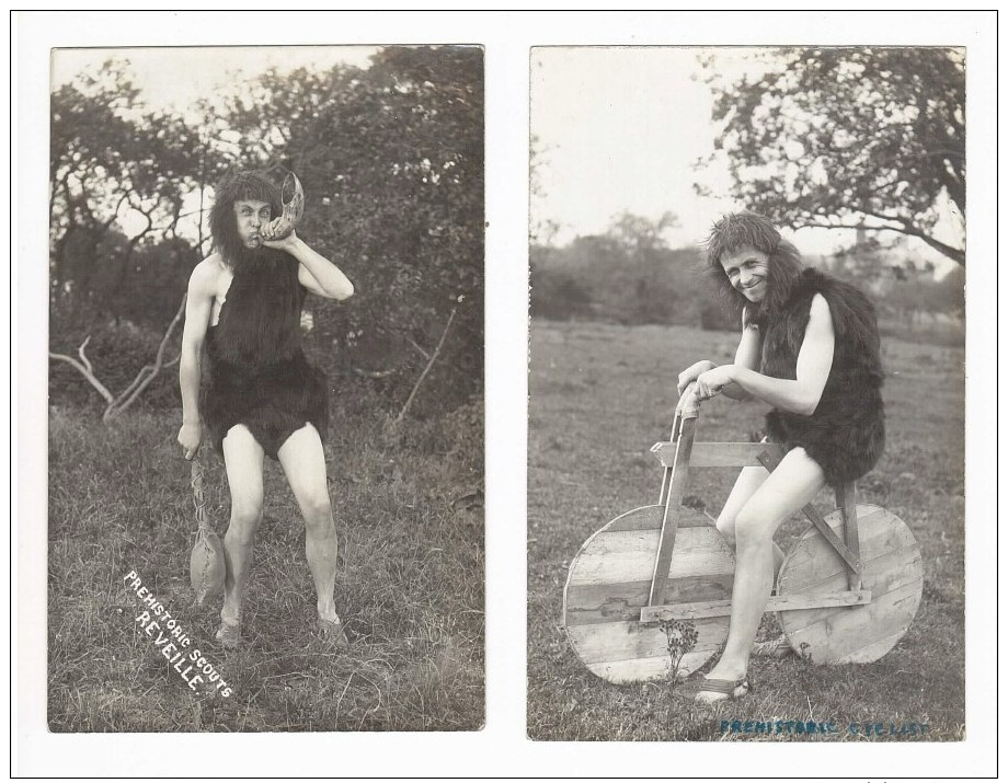 British? Boy Scouts Having Fun Dressed In Prehistoric Cavemen Costumes, Photo Postcards (x5) - Scouting