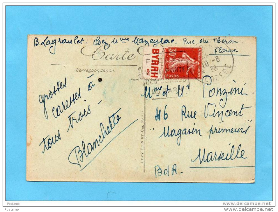 MARCOPHILIE-carte -FLORAC- Affranchie 20c Semeuse N°360-Publicité  BYRRH-Cad 1938 - Autres & Non Classés