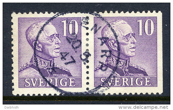 SWEDEN 1939  Gustav V 10 öre Type II Se-tenant Pair Used.  Michel 256 II B/Dr - Used Stamps
