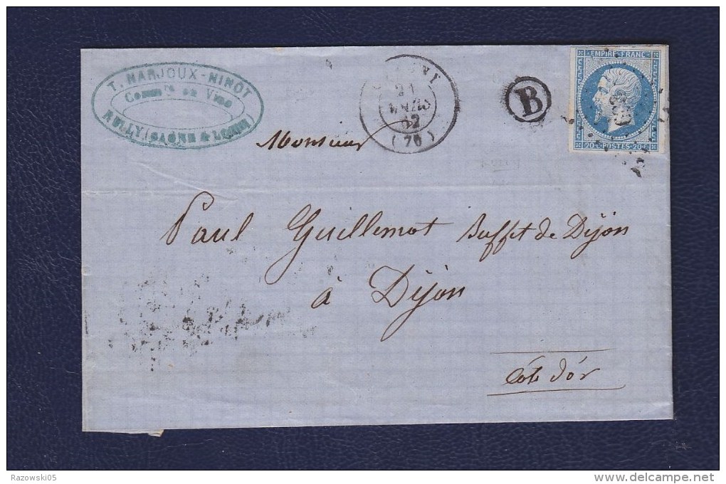 FRANCE. TIMBRE. LETTRE. NAPOLEON. N° 14.....GUILLEMOT. DIJON. 21. COTE D OR.NARJOUX. NINOT. - 1853-1860 Napoléon III