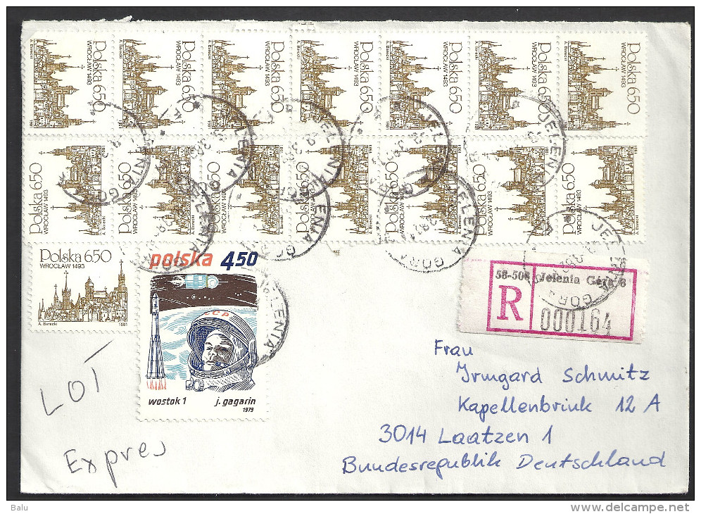 Polen Polska 1979 1981 1982 EXPRES Einschreiben R-Brief Nach Deutschland Entier - 2 Scans Yv 2554 X15 + J.Gagarin Wostok - Briefe U. Dokumente