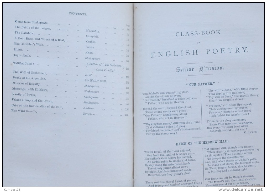 1876 CLASS BOOK of ENGLISH POETRY Nelson's School Series L'ÉCOLE DE LA SÉRIE Junior Division LA POÉSIE ANGLAISE