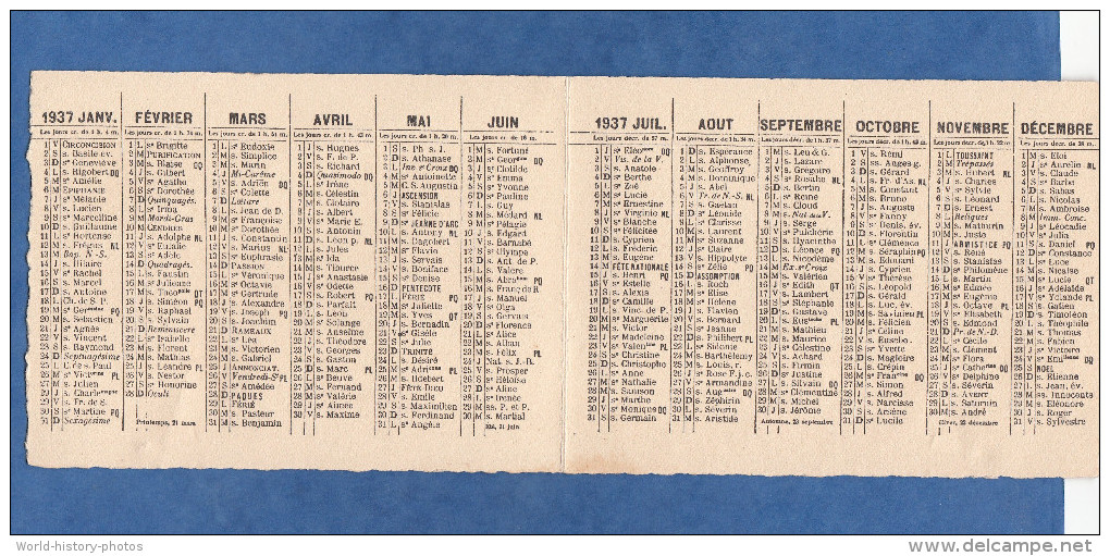 Carte Ancienne Calendrier - 1937 - Tamaño Grande : 1921-40