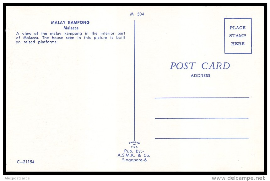 MALAYA. MALACCA. MALAY KAMPONG. 1950's Unused Postcard - Malaysia