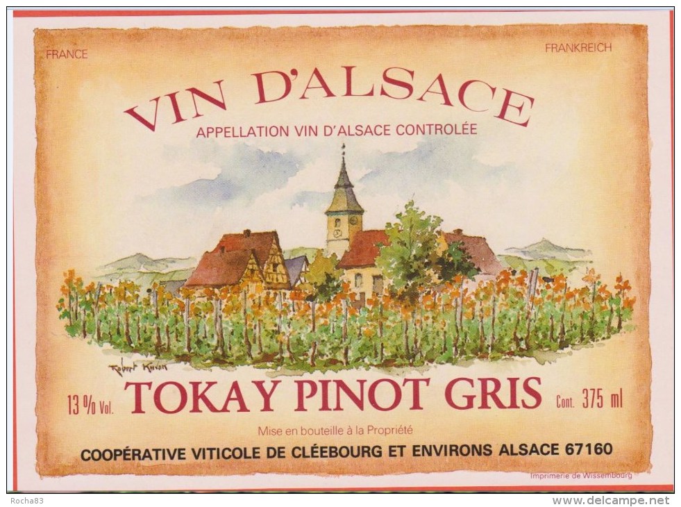 Etiquette VIN - ALSACE TOKAY Pinot Gris - Illustrée Par : Robert KOVAN - Riesling