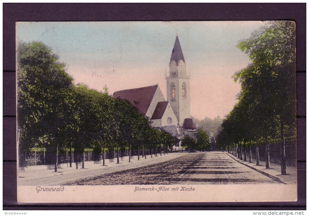 AK    Berlin/Grunewald :  Bismarck-Allee Mit Kirche     -   Karte  Gel.1906 - Grunewald