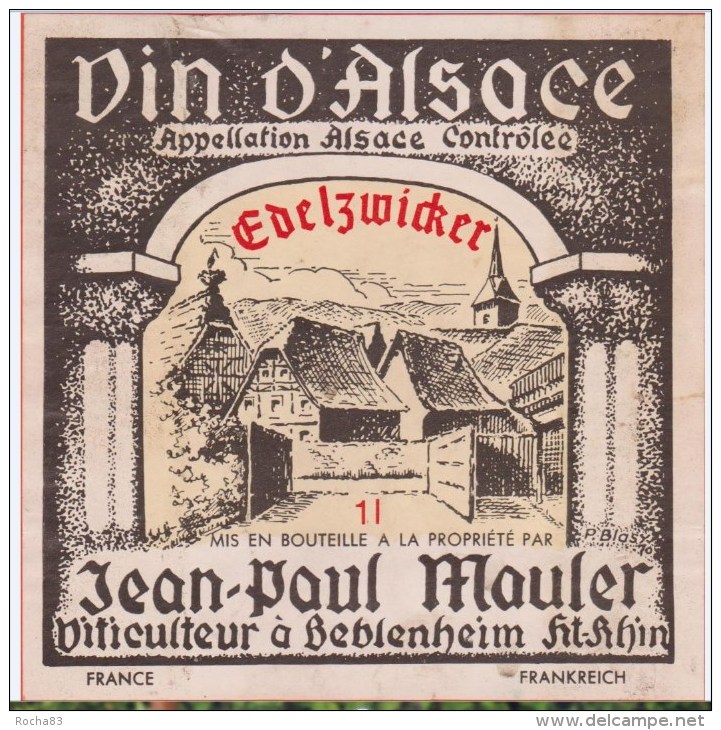 Etiquette VIN - ALSACE  EDELZWICKER - J. P. Mauler - Illustrée Par P. Blasy - Blancs