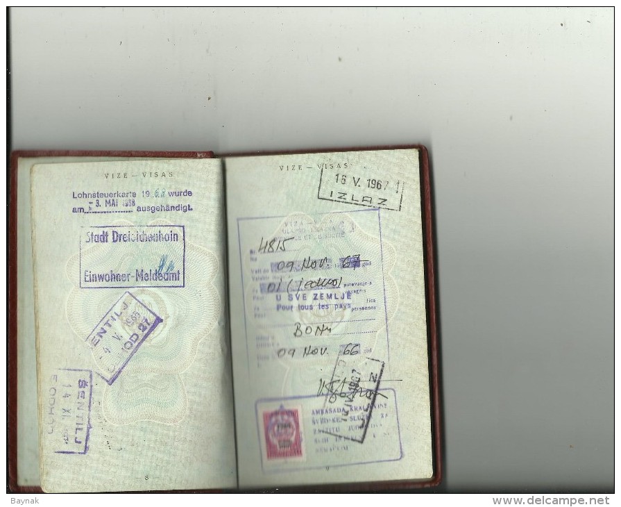 PM94  --  SFR  YUGOSLAVIA  --  PASSPORT - 1959  --  11  X  VISA  REVENUE, TAX STAMP  --  SWEDEN, DEUTSCHLAND, NEDERLAND - Historical Documents