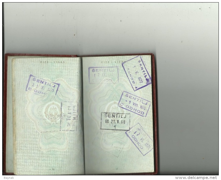 PM94  --  SFR  YUGOSLAVIA  --  PASSPORT - 1959  --  11  X  VISA  REVENUE, TAX STAMP  --  SWEDEN, DEUTSCHLAND, NEDERLAND