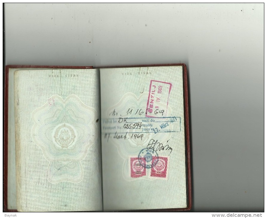 PM94  --  SFR  YUGOSLAVIA  --  PASSPORT - 1959  --  11  X  VISA  REVENUE, TAX STAMP  --  SWEDEN, DEUTSCHLAND, NEDERLAND